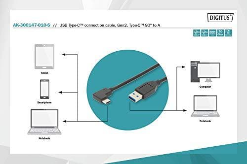 ASSMANN AK-300147-010-S, USB 3.1 anslutningskabel, USB Type-C till USB A (hane [90°]/hane), 3A, 10 Gbit/s, 1,0 meter, svart