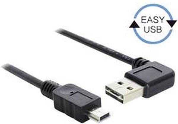 DeLOCK USB Mini B till vinklad Easy-USB-A-kabel - USB2.0 - upp till 2A / svart - 2 meter