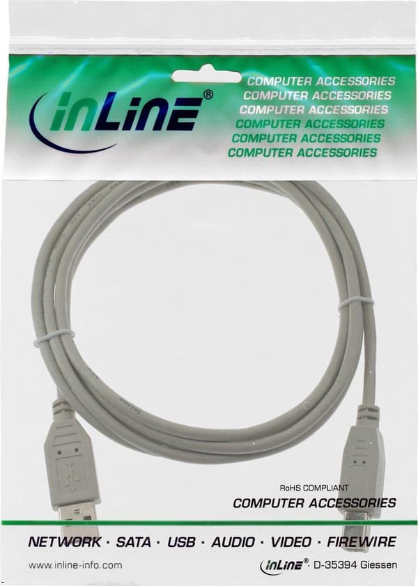 InLine 34518H USB-kabel 2 m USB A USB B Beige