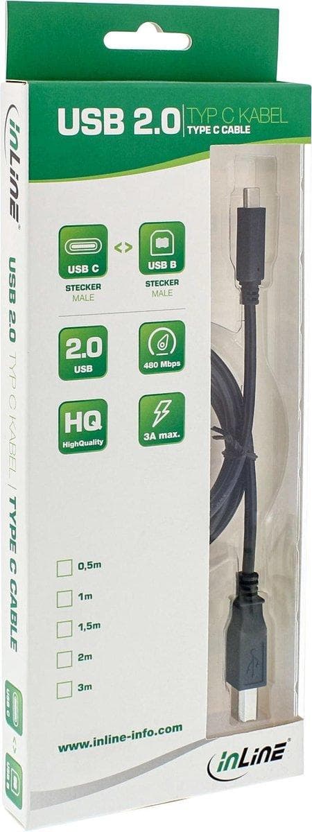 InLine USB C/USB B, 0,5 m USB-kaapeli 0,5 m USB 2.0 Musta
