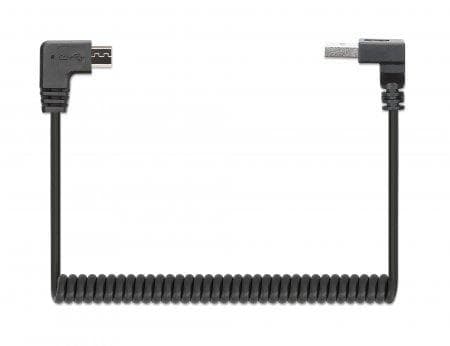 MANHATTAN Spiralkabel USB-A till Micro-USB Laddningskabel USB Typ-A hane till typ Micro-B hane, 1 m, kvistfri, ringad design, vinklad kontakt, ingen d