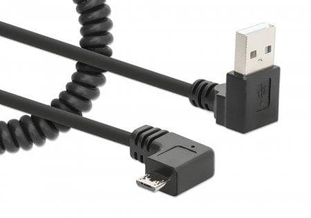MANHATTAN Spiralkabel USB-A till Micro-USB Laddningskabel USB Typ-A hane till typ Micro-B hane, 1 m, kvistfri, ringad design, vinklad kontakt, ingen d