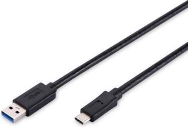 Digitus USB-kabel USB 3.2 Gen1 (USB 3.0 / USB 3.1 Gen1) USB-A-kontakt, USB-C-kontakt 1,00 m Svart Rund, Plugg passar åt båda hållen, Skärmad (dubbel)