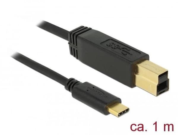 DeLOCK USB-C - USB-B -kaapeli - USB3.1 Gen 2 - jopa 3A / musta - 1 metri