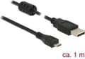 Miniatyrbild 3 av 3: DeLOCK USB Micro B till USB-A-kabel - USB2.0 - upp till 2A / svart - 1 meter