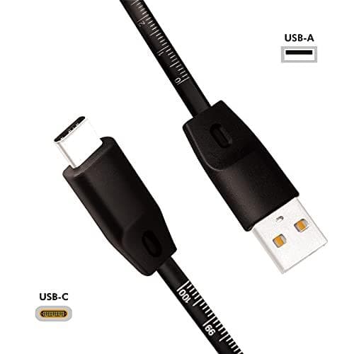 USB 2.0 anslutningskabel med linjal, USB (typ A) till USB (typ C) svart, 1m