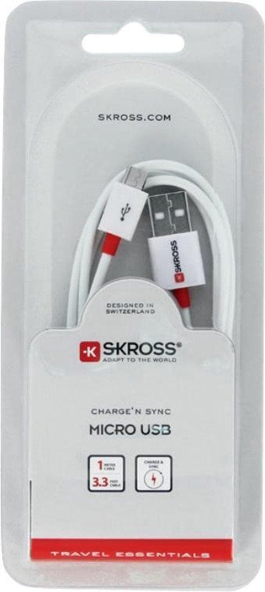 Skross - USB-kabel USB 2.0 USB-A-kontakt, USB-micro-B-kontakt 1.00 m Vit