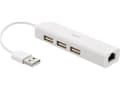 Miniatyrbild 2 av 2: DELTACO USB2-LAN3 - Nätverksadapter - USB 2.0 - 10/100 Ethernet x 1 + USB 2.0 x 3 - vit