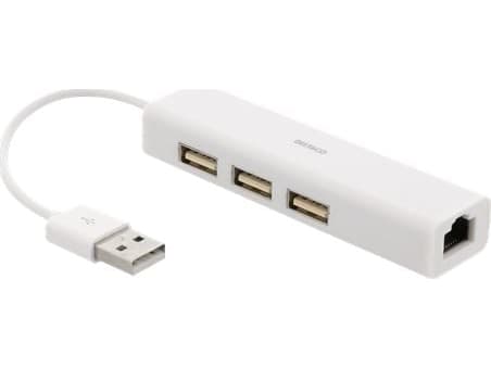 DELTACO USB2-LAN3 - Nätverksadapter - USB 2.0 - 10/100 Ethernet x 1 + USB 2.0 x 3 - vit