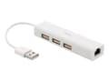 Miniatyrbild 1 av 2: DELTACO USB2-LAN3 - Nätverksadapter - USB 2.0 - 10/100 Ethernet x 1 + USB 2.0 x 3 - vit