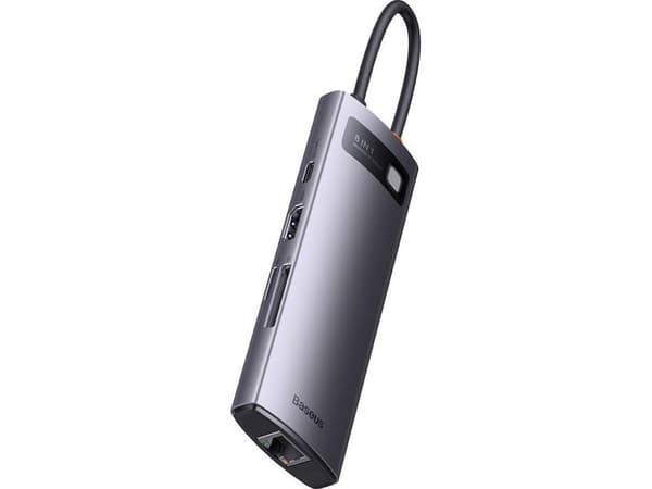 Hub 8w1 Baseus Metal Gleam Series, USB-C do HDMI + 3 x USB 3.1 + USB-C PD + RJ45 + microSD/SD
