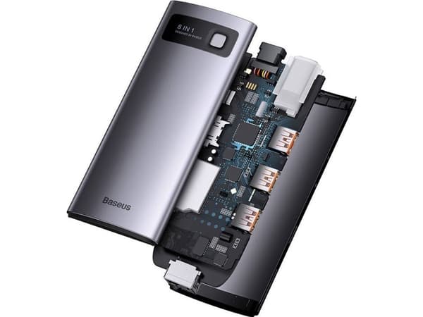 Hub 8w1 Baseus Metal Gleam Series, USB-C do HDMI + 3 x USB 3.1 + USB-C PD + RJ45 + microSD/SD