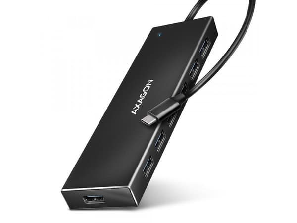 Axagon HUE-F7C 7x USB 3.2 Gen 1 ALU FLAT hub micro power IN 30cm USB-C USB 3.2 Gen 1 (3.1 Gen 1) Type-A 5000 Mbit/s Black