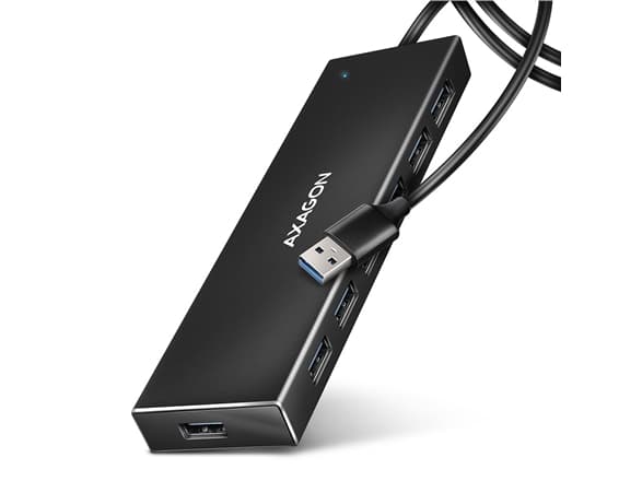 AXAGON HUE-F7A USB-hubb, 7x USB 3.2 Gen 1, extern strömförsörjning - 1m