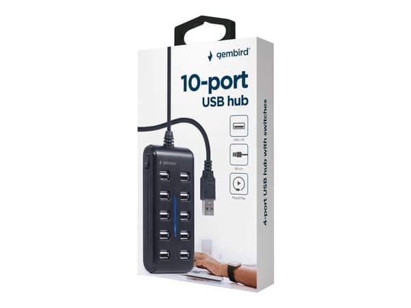Gembird UHB-U2P10P-01 - Hubb - 10 x USB 2.0 - skrivbordsmodell