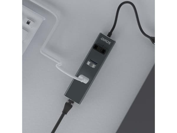 Savio AK-57 USB-C - 3 x USB-A HUB med RJ-45 Gigabit Ethernet-adapter, 5000 Mbit/s, grå