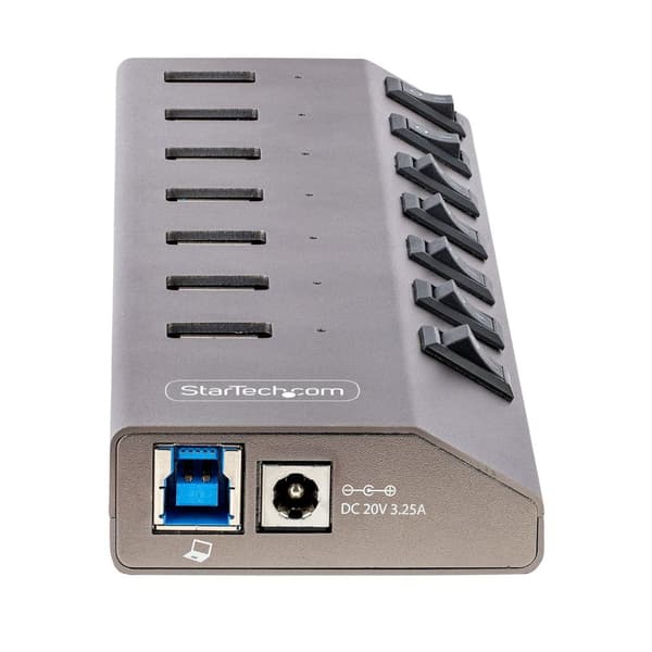 StarTech.com 7-ports selvforsynende USB-C-hub med individuelle tænd/sluk-kontakter, USB 3.0 5 Gbps udvidelseshub med strømforsyning, stationær/bærbar