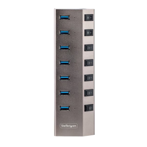 StarTech.com 7-ports selvforsynende USB-C-hub med individuelle tænd/sluk-kontakter, USB 3.0 5 Gbps udvidelseshub med strømforsyning, stationær/bærbar