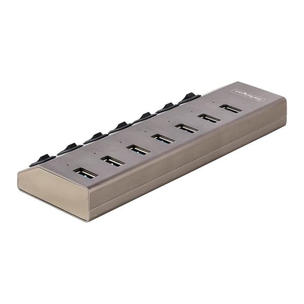 StarTech.com 7-ports selvforsynende USB-C-hub med individuelle tænd/sluk-kontakter, USB 3.0 5 Gbps udvidelseshub med strømforsyning, stationær/bærbar