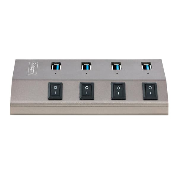 StarTech.com 4-portars självförsörjande USB-C-hubb med individuella på/av-brytare, USB 3.0 5 Gbps expansionshubb med strömförsörjning, stationär/bärba