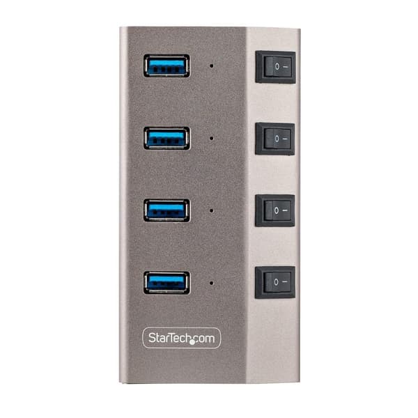 StarTech.com 4-portars självförsörjande USB-C-hubb med individuella på/av-brytare, USB 3.0 5 Gbps expansionshubb med strömförsörjning, stationär/bärba