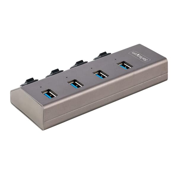 StarTech.com 4-portars självförsörjande USB-C-hubb med individuella på/av-brytare, USB 3.0 5 Gbps expansionshubb med strömförsörjning, stationär/bärba
