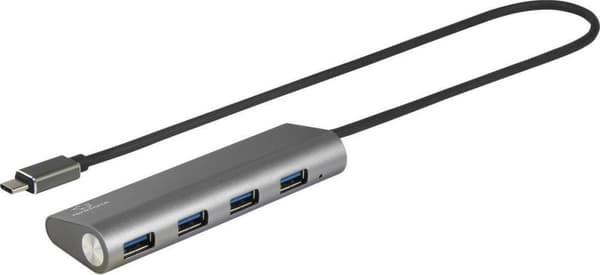 Renkforce 4 porttia USB 3.2 Gen 1 hub Alumiinikotelolla Hopea
