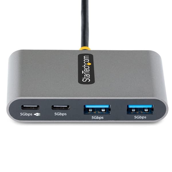 StarTech.com 4-portars USB-C-hubb med 100 W strömförsörjningsladdning, 2x USB-A + 2x USB-C, 5Gbps, USBC-hubb med - 30 cm lång kabel, bärbar bärbar dat