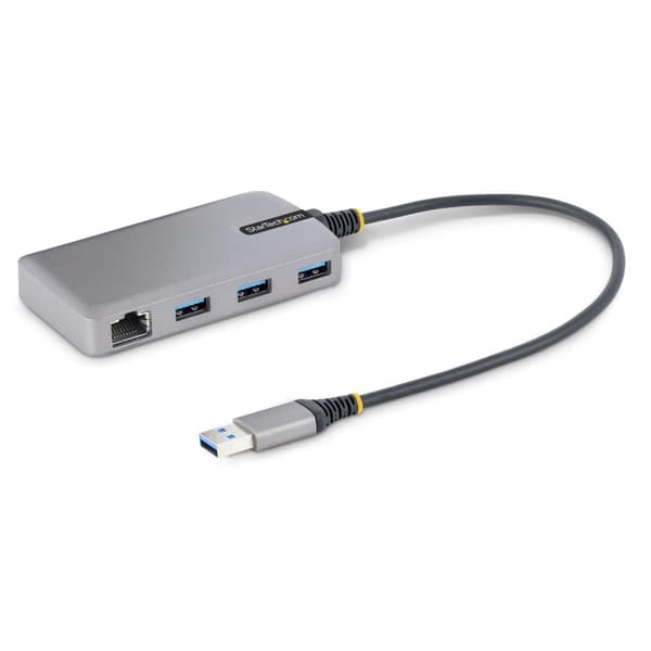 StarTech.com 3-porttinen USB-keskitin Ethernetillä, 3x USB-A-porttia, Gigabit Ethernet RJ45, USB 3.0 5Gbps, väyläkäyttöinen, USB-keskitin GbE:llä ja 1