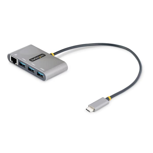 StarTech.com 3-ports USB-C-hub med Ethernet, 3 x USB-A-porte, Gigabit Ethernet, USB3.0 5 Gbps, busdrevet, USB Type-C-hub m - GbE og 1 fod/30 cm langt