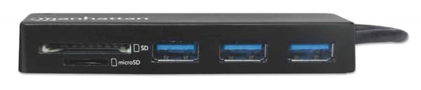 Manhattan USB-C Dock/hubb med kortläsare - portar (x3): USB-A (x3), 5 Gbps (USB 3.2 Gen1 aka USB 3.0), extern strömförsörjning behövs ej, SuperSpeed U