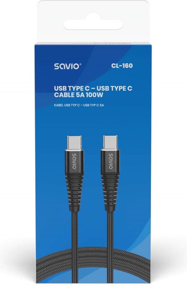 Savio CL-160 USB-kaapeli 2 m USB 2.0 USB C - USB C Musta