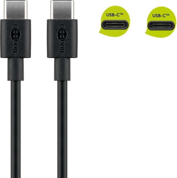 USB-C til USB-C kabel - USB2.0 - op til 20V/3A / sort - 2 meter