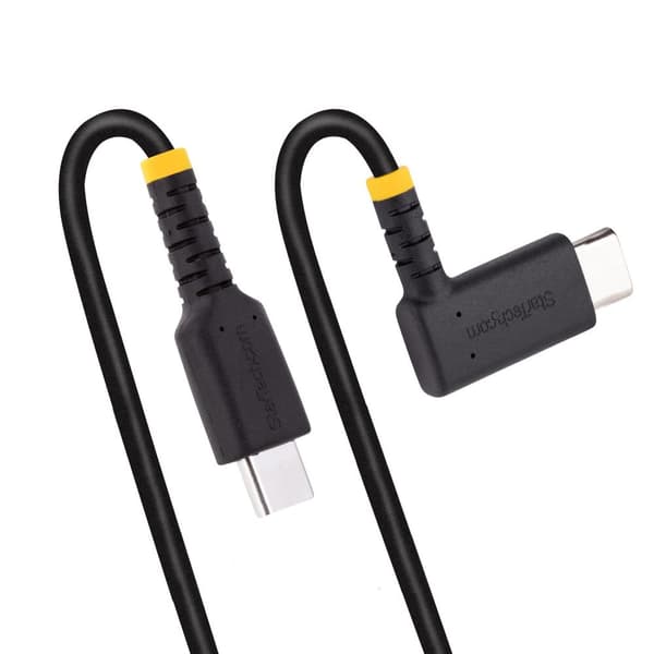 StarTech.com 2m USB-C-laddningskabel, vinklad USB-C-kabel, 60W PD 3A, Robust snabbladdnings-USB-C-kabel, USB 2.0 Type-C, USB-laddningskabel med aramid