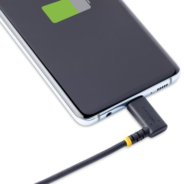 StarTech.com 2m USB-C-laddningskabel, vinklad USB-C-kabel, 60W PD 3A, Robust snabbladdnings-USB-C-kabel, USB 2.0 Type-C, USB-laddningskabel med aramid