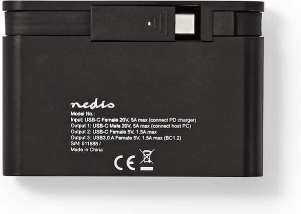Nedis USB Multi Port Adapter | USB 3.2 Gen 1 | USB-C™ han | HDMI™ hun / USB-A hun / USB-C™ hun | Forniklet | Sort | Vinduesboks med Eurolås