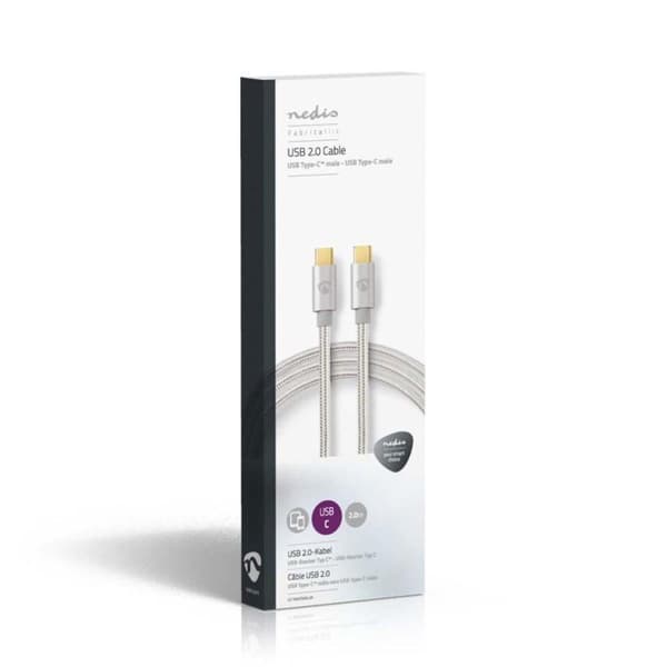 Nedis USB-kabel | USB 2.0 | USB-C™ hane | USB-C™ hane | 480 Mbps | Guldpläterad | 2,00m | Runda | Flätad / Nylon | Aluminium | Täckfönsterlåda