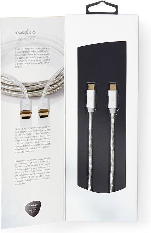 Nedis USB-kabel | USB 2.0 | USB-C™ hane | USB-C™ hane | 480 Mbps | Guldpläterad | 2,00m | Runda | Flätad / Nylon | Aluminium | Täckfönsterlåda
