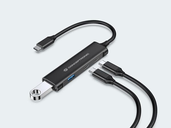 Conceptronic HUBBIES 4-portars USB 3.0-hubb - USB-C-kontakt - USB 3.2 Gen 1 (3.1 Gen 1) Typ-C - 5000 Mbit/s - svart - aluminium - 0,15 m - USB (HUBBIE