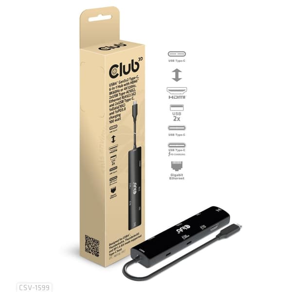 Club 3D 6-i-1 nav - dockningsstation - för stationära datorer, bärbara datorer - USB4 - HDMI - GigE
