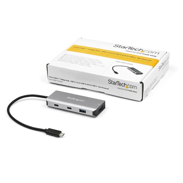 StarTech.com 4-Port USB-C Hub (10Gbps) with 2x USB-A & 2x USB-C - 9.8" Extended Attached Host Cable (HB31C2A2CB) - Hub - 2 x USB-C + 2 x USB 3.1 Gen 2