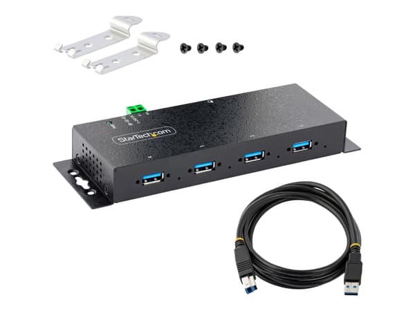 StarTech.com 4-Port Industrial USB 3.0 5Gbps Hub, Rugged USB Hub w/15kV Air/8kV Contact ESD and Surge Protection, DIN/Wall/Desk Mountable USB-A Hub,