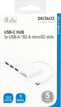 Miniatyrbild 6 av 7: DELTACO USB 3.1 Gen 1 hubb, USB-C, 3USB A, SD/microSD-läsare, vit
