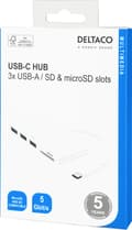 Miniatyrbild 7 av 7: DELTACO USB 3.1 Gen 1 hubb, USB-C, 3USB A, SD/microSD-läsare, vit