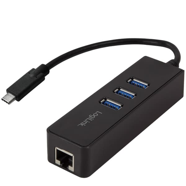 LogiLink USB-C 3-Port Hub Gigabit RJ45 Svart
