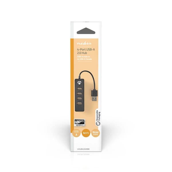 Nedis USB-hubb | USB A-Hane | 4x USB A Female | 4-Port port(s) | USB 2.0 | USB ström
