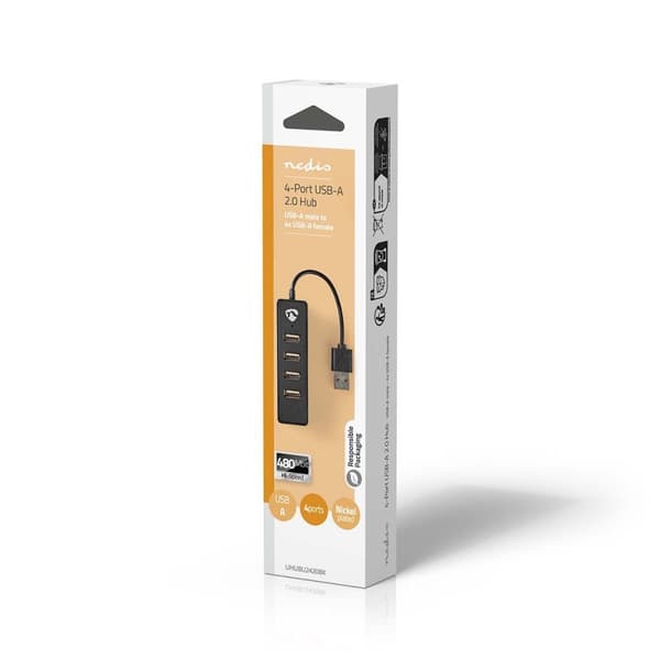 Nedis USB-hubb | USB A-Hane | 4x USB A Female | 4-Port port(s) | USB 2.0 | USB ström