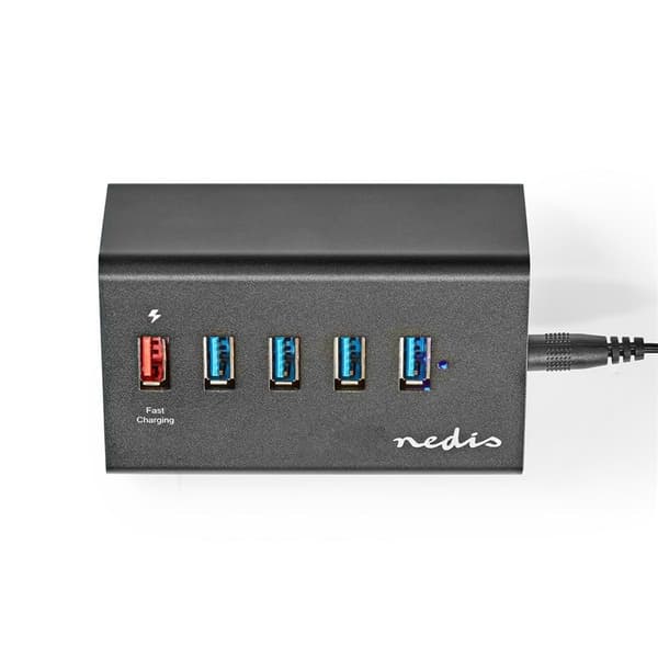 Nedis USB-keskitin | USB Micro-B Naaras | USB-A Naaras | 5-Porttinen port(s) | QC3.0 / USB 3.2 Gen 1 | USB Virta / Verkkovirtakäyttöinen | 5 Gbps | 5x