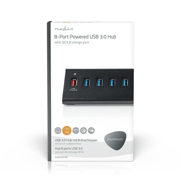 Nedis USB-hub | USB Micro-B Hun | USB-A Hun | 8-Port port(s) | QC3.0 / USB 3.2 Gen 1 | Strømforsyning / USB Drevet | 5 Gbps | 8x USB