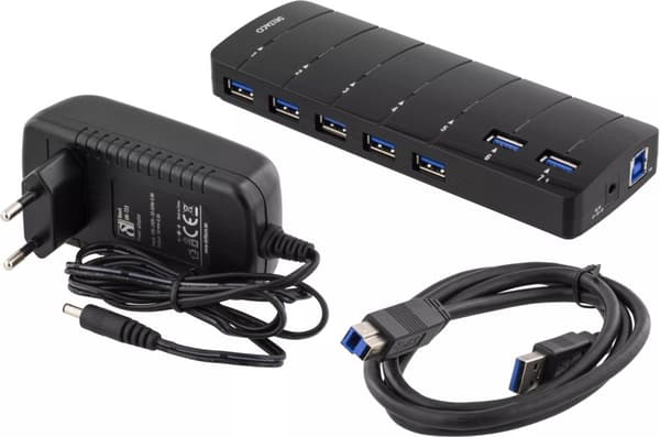 DELTACO USB 3.0 hubb, 7xTyp A ho, nätadapter, svart (UH-723)